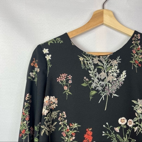 Zara Black Floral Apothecary Ruffle Hem Long Sleeve Mini Dress S - Picture 5 of 6